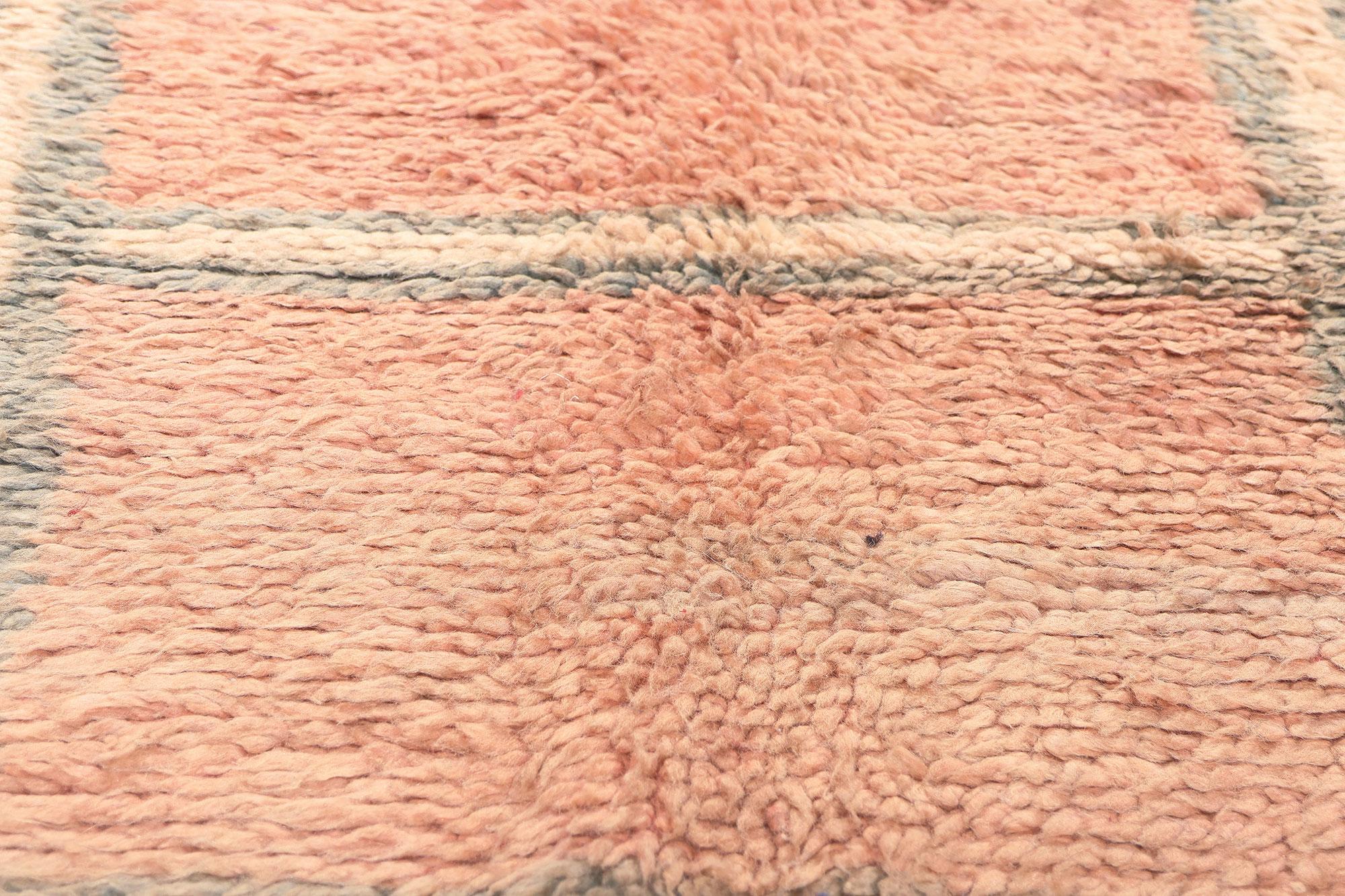 Hand-Knotted Vintage Pink Boujad Moroccan Rug, Modern Boho Chic Meets Cozy Hygge For Sale