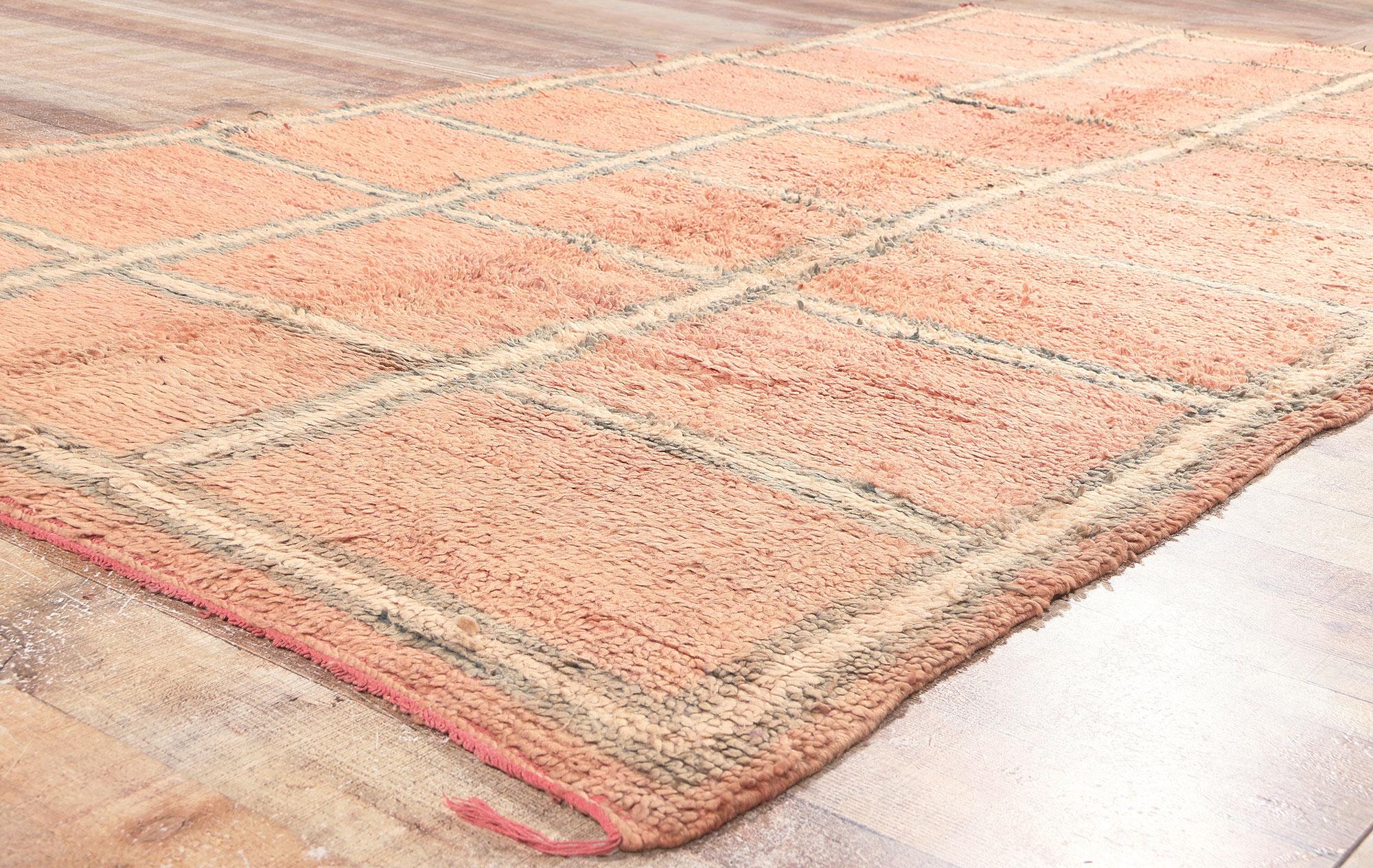 20th Century Vintage Pink Boujad Moroccan Rug, Modern Boho Chic Meets Cozy Hygge For Sale
