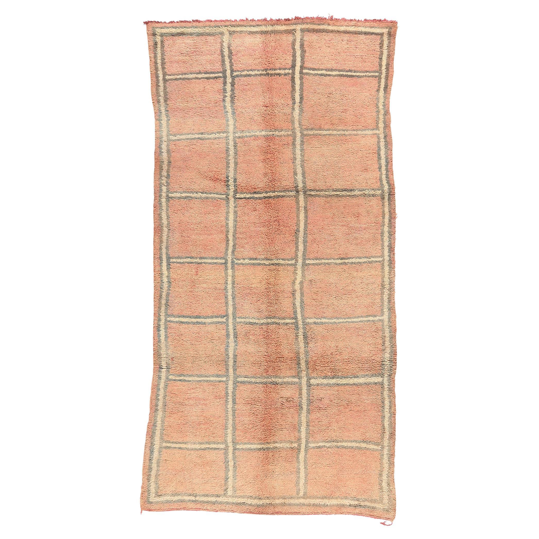 Vintage Pink Boujad Moroccan Rug, Modern Boho Chic Meets Cozy Hygge For Sale