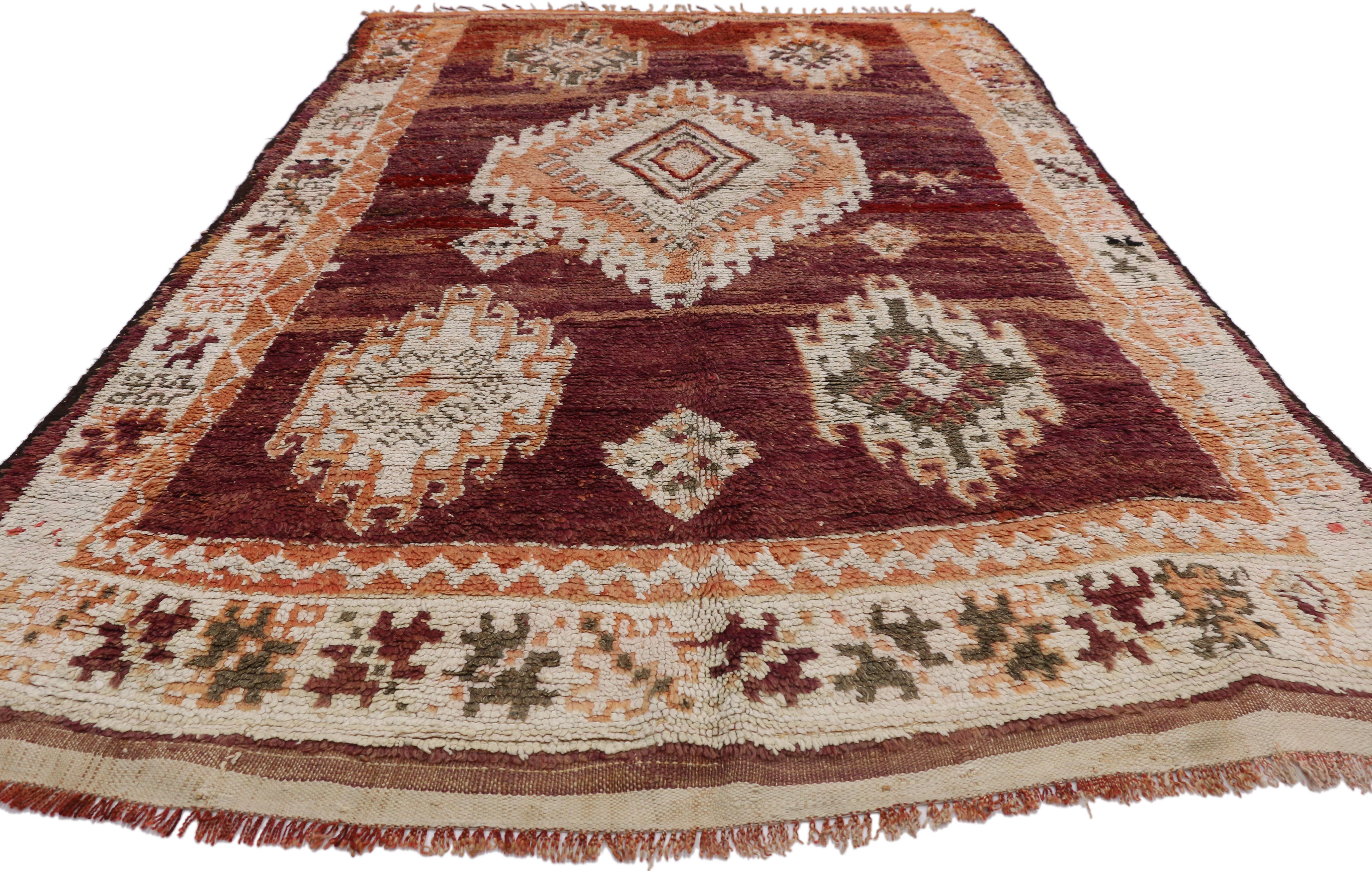 Hand-Knotted Vintage Berber Moroccan Rug with Bohemian Style