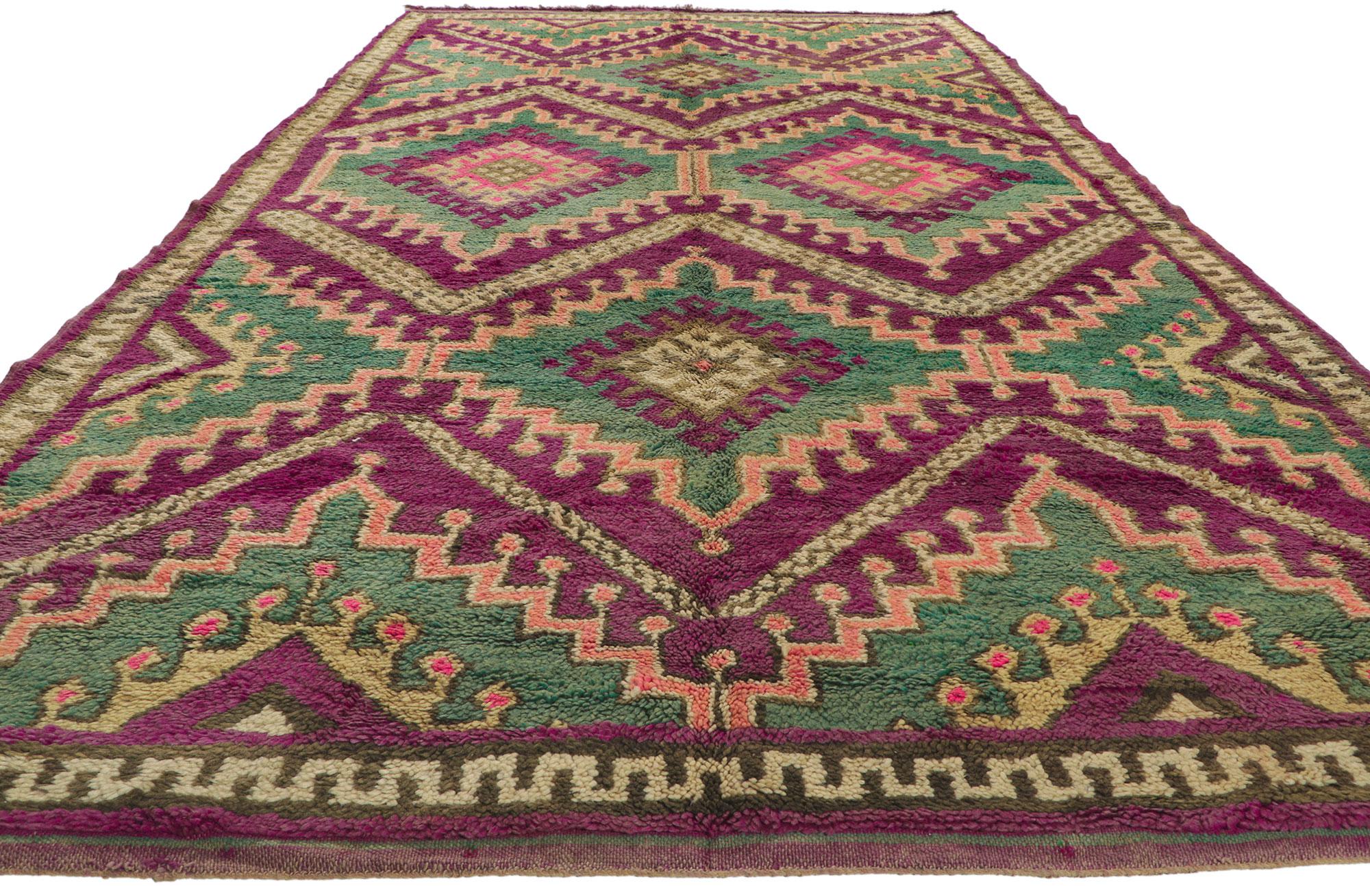 Hand-Knotted Vintage Berber Moroccan Rug with Bohemian Style For Sale