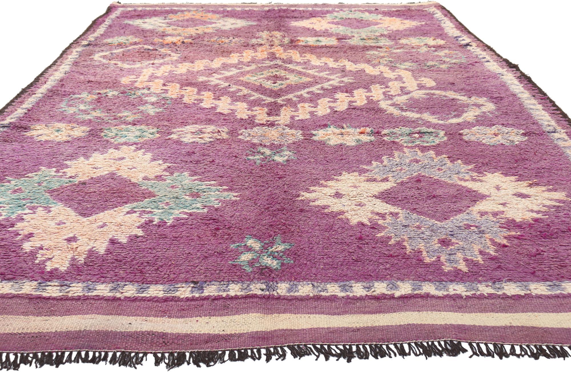 Hand-Knotted Vintage Purple Talsint Moroccan Rug, Bohemian Hygge Meets Convivial Contentment For Sale