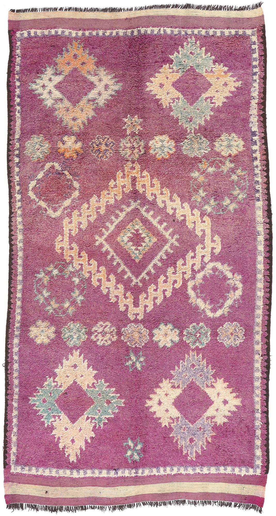 Vintage Purple Talsint Moroccan Rug, Bohemian Hygge Meets Convivial Contentment For Sale