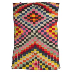 Vintage Berber Moroccan Rug with Checkerboard Design and Cubist Bauhaus Style