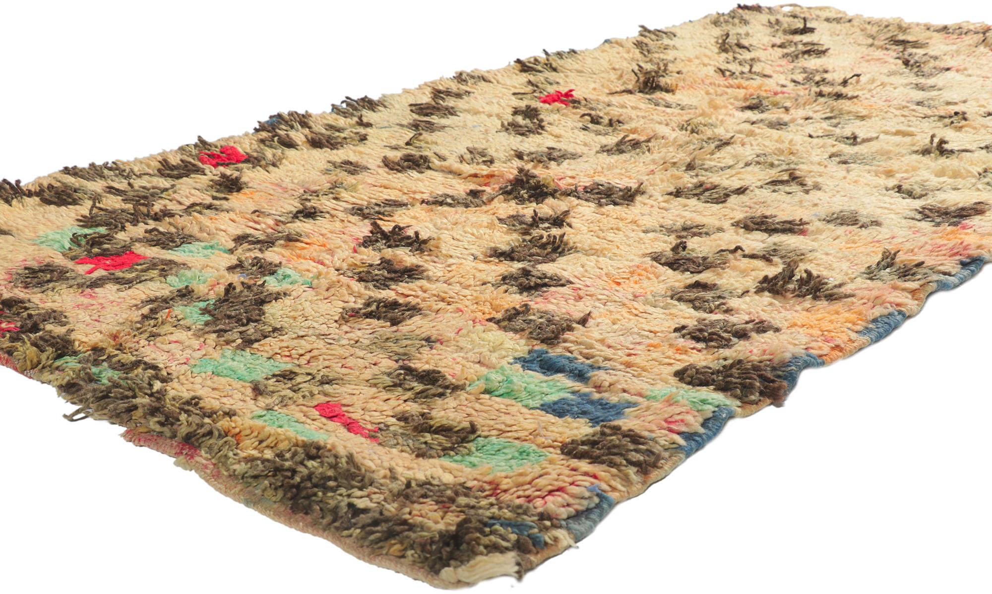 21608 Vintage Berber Moroccan Rug, 03'09 x 06'10. Showcasing an expressive design, incredible detail and texture, this hand knotted wool vintage Berber Moroccan rug is a captivating vision of woven beauty. The eye-catching checkered pattern and