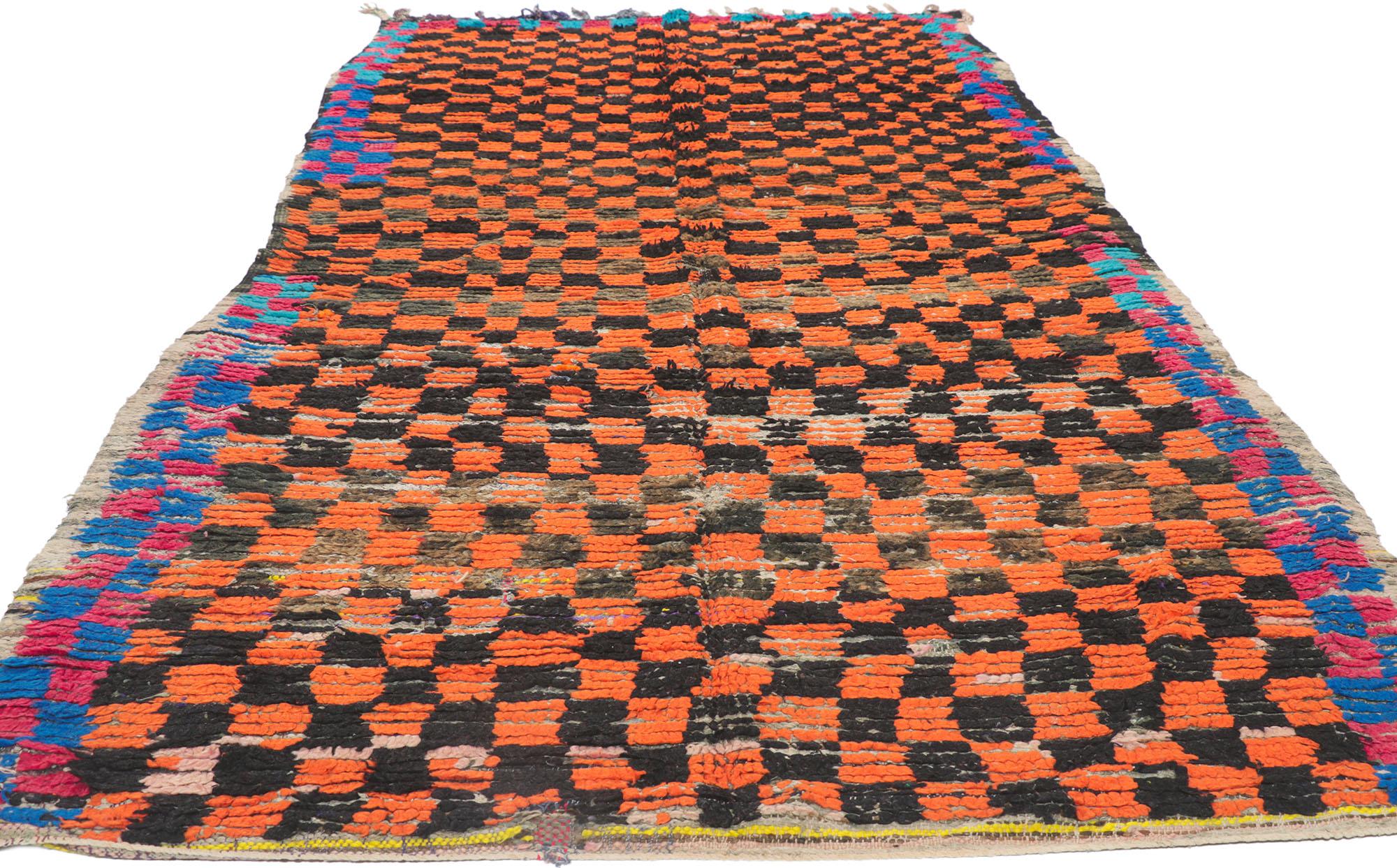 Mid-Century Modern Vintage Berber Moroccan Rug with Checkerboard Pattern For Sale