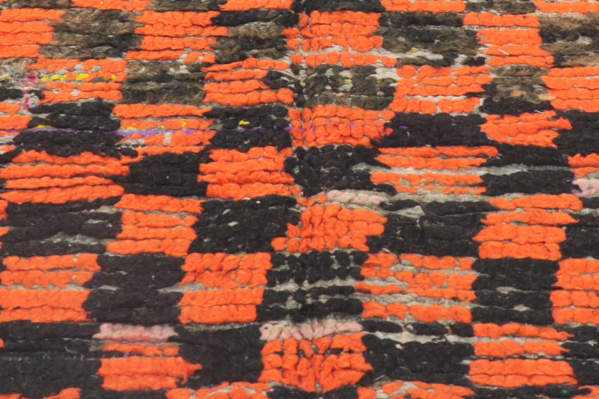 Vintage Berber Moroccan Rug with Checkerboard Pattern In Distressed Condition For Sale In Dallas, TX