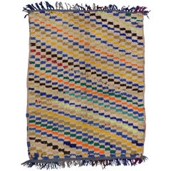 Retro Berber Moroccan Rug with Checkered Pattern and Cubism Style