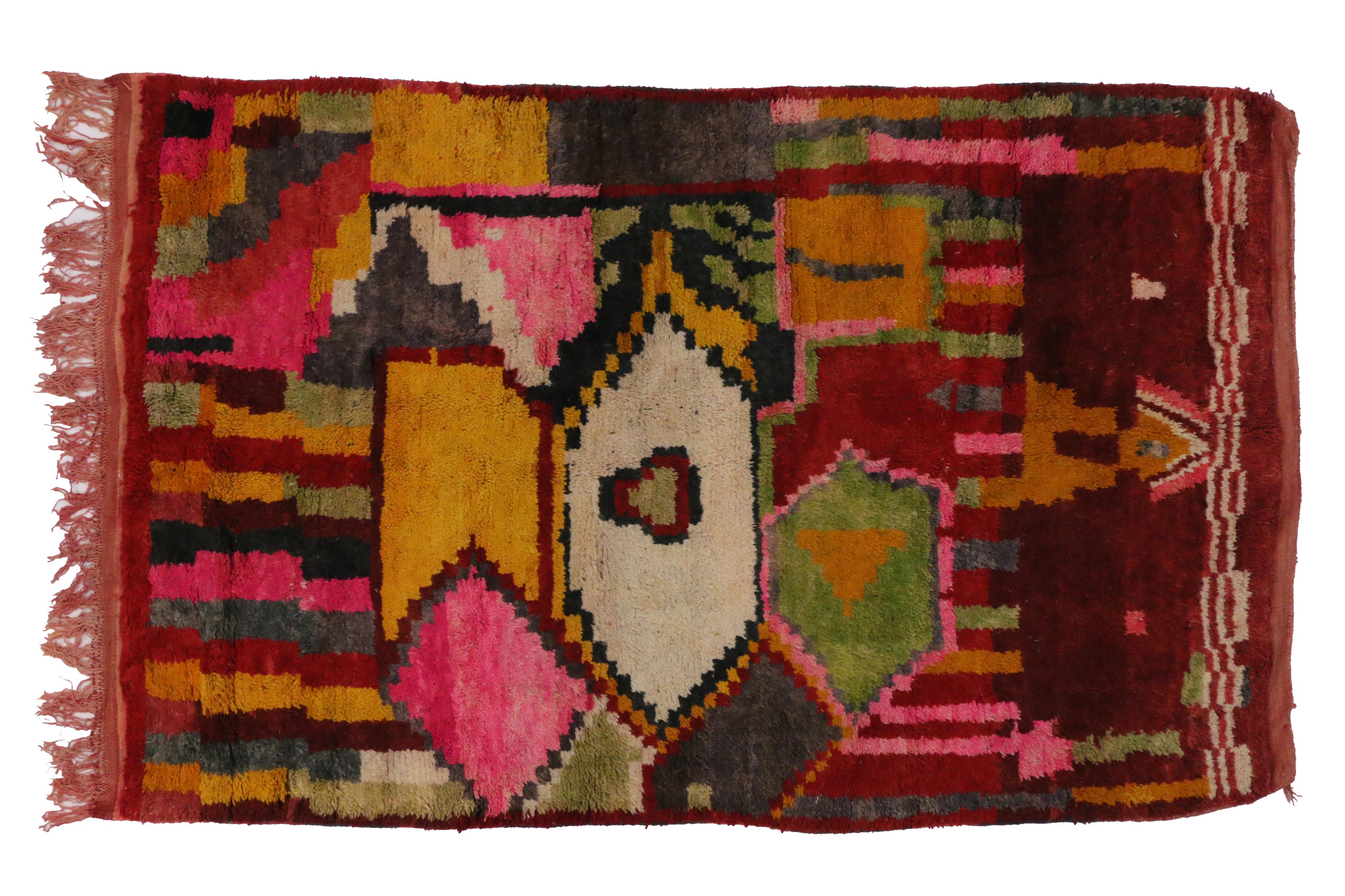 Hand-Knotted Vintage Berber Moroccan Rehamna Rug With Cubism Bauhaus Style