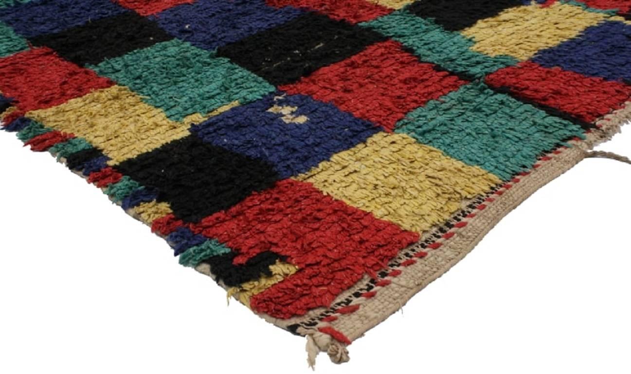Mid-Century Modern Vintage Berber Moroccan Rug with Contemporary Style, Color Block Rug