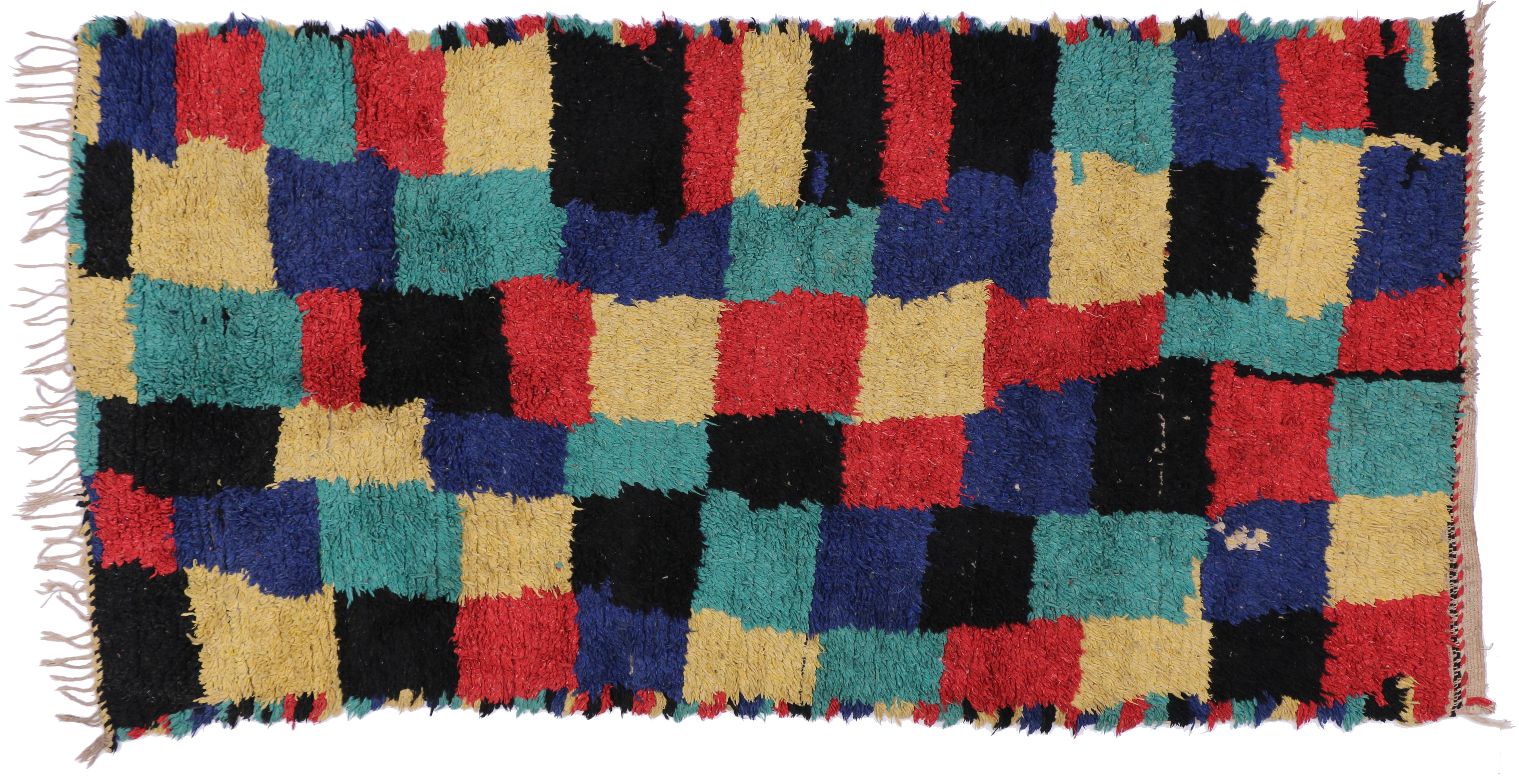 Hand-Knotted Vintage Berber Moroccan Rug with Contemporary Style, Color Block Rug