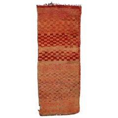  Vintage Berber Moroccan Rug With Cubism Style and Ombre Pattern, Hallway Runner