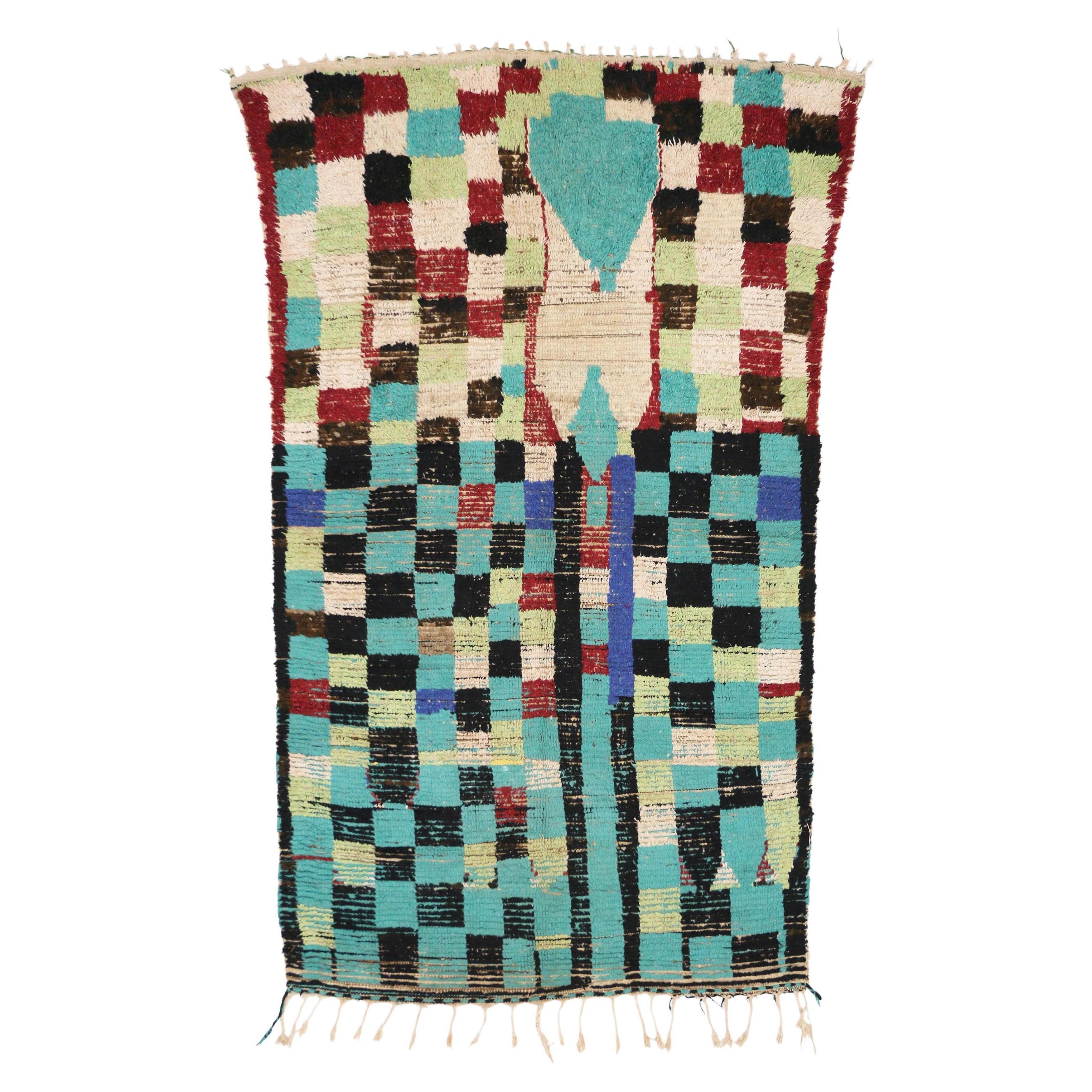 Vintage Berber Moroccan Rug with Cubist Bauhaus Style For Sale