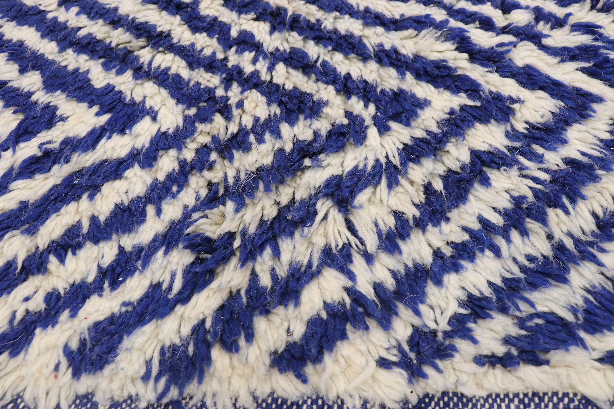 Hand-Knotted Vintage Berber Moroccan Rug with Herringbone Chevron Design and Nautical Style