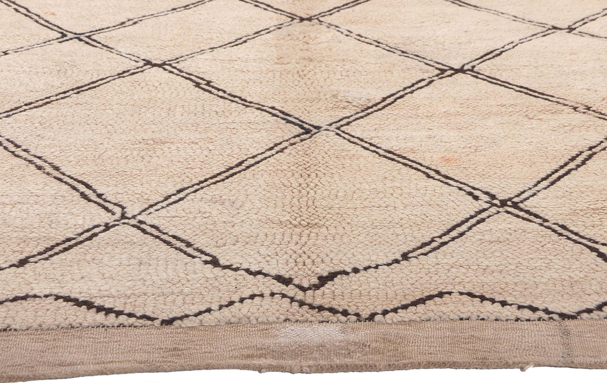 Mid-Century Modern Vintage Neutral Moroccan Azilal Rug, Subtle Shibui Meets Wabi-Sabi For Sale