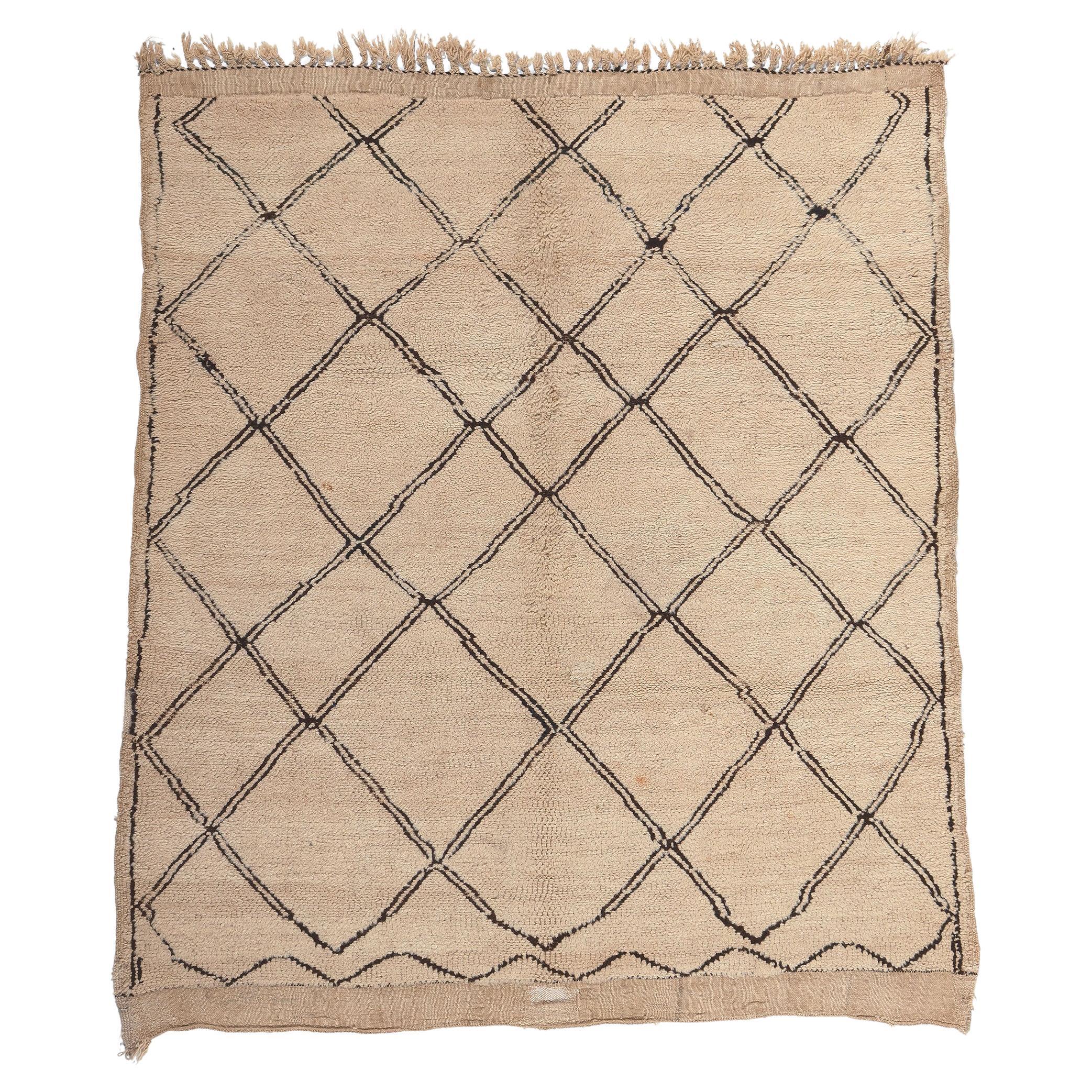 Vintage Neutral Moroccan Azilal Rug, Subtle Shibui Meets Wabi-Sabi For Sale