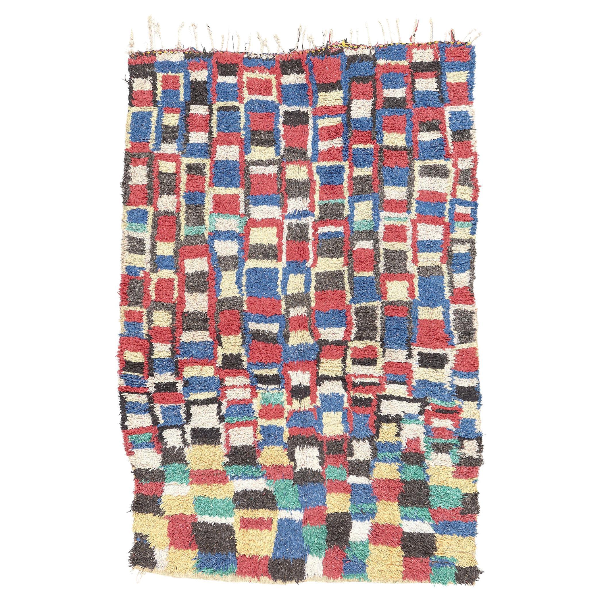 Marokkanischer Boujad-Teppich im Vintage-Stil, Stammeskunst-Enchantment auf kubistischem Bauhaus
