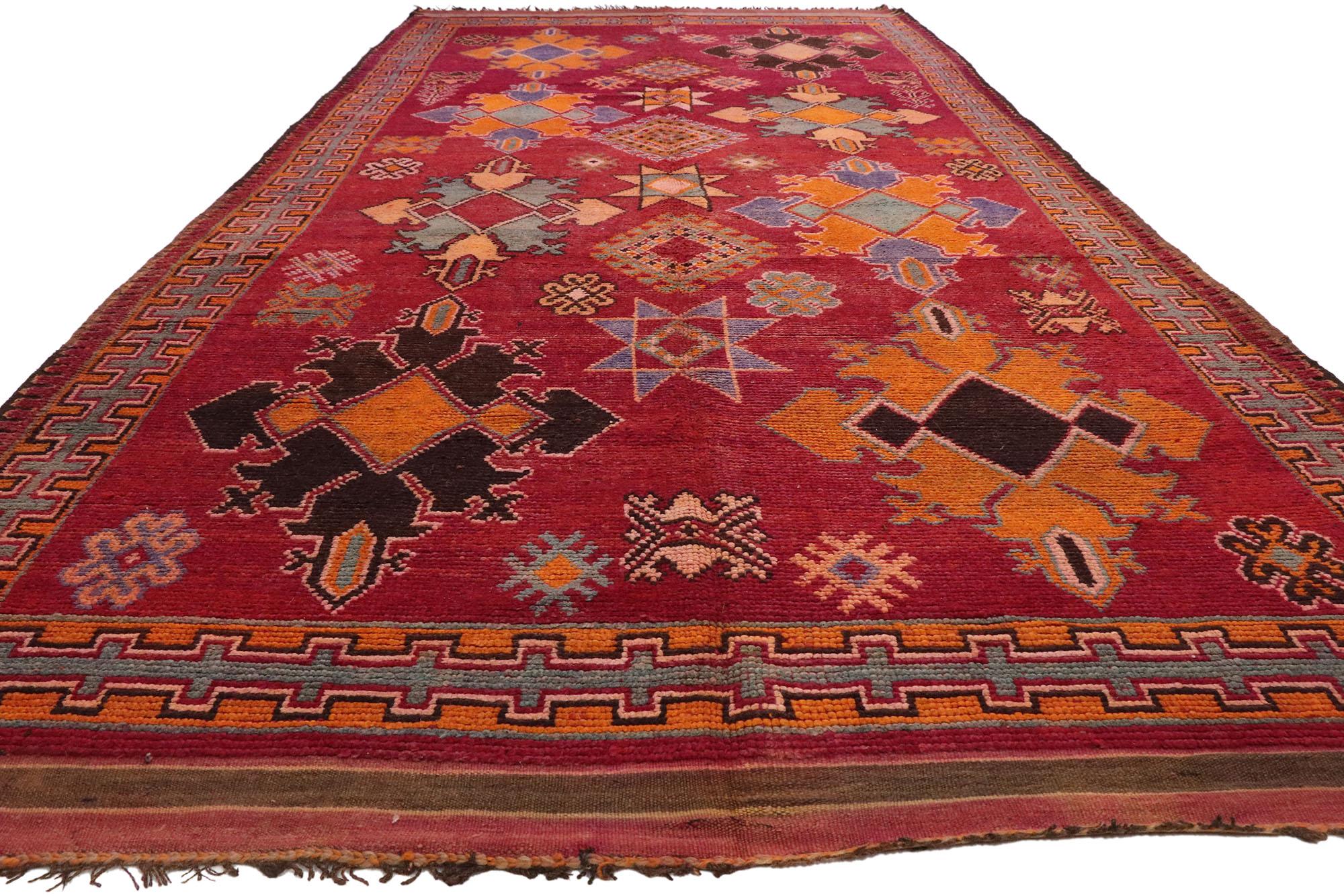 Tribal Vintage Red Boujad Moroccan Rug, Boho Chic Meets Worldly Sophistication