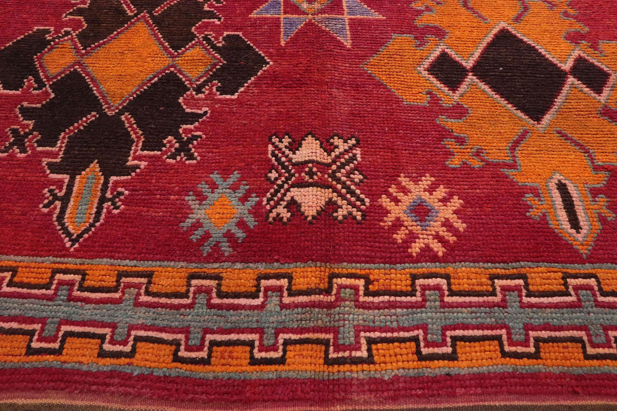 Hand-Knotted Vintage Red Boujad Moroccan Rug, Boho Chic Meets Worldly Sophistication