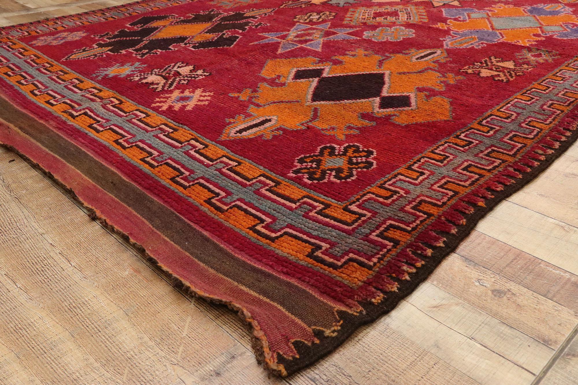 20th Century Vintage Red Boujad Moroccan Rug, Boho Chic Meets Worldly Sophistication