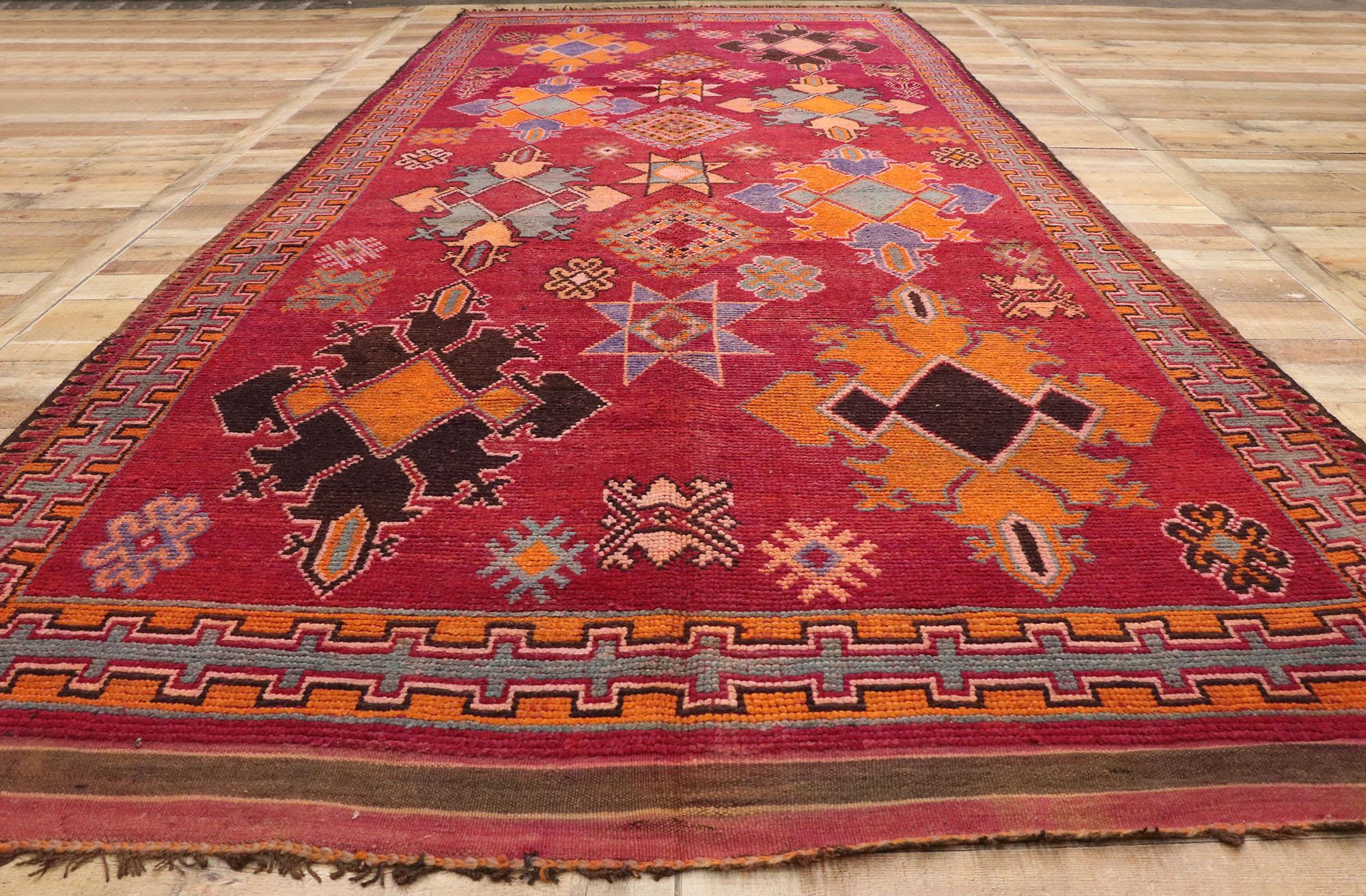 Wool Vintage Red Boujad Moroccan Rug, Boho Chic Meets Worldly Sophistication