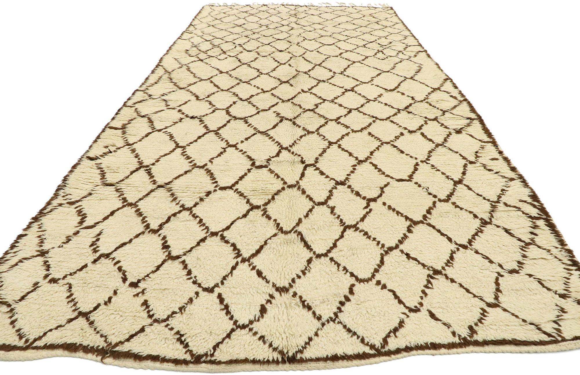 Hand-Knotted Vintage Berber Moroccan Rug with Mid-Century Modern Style For Sale