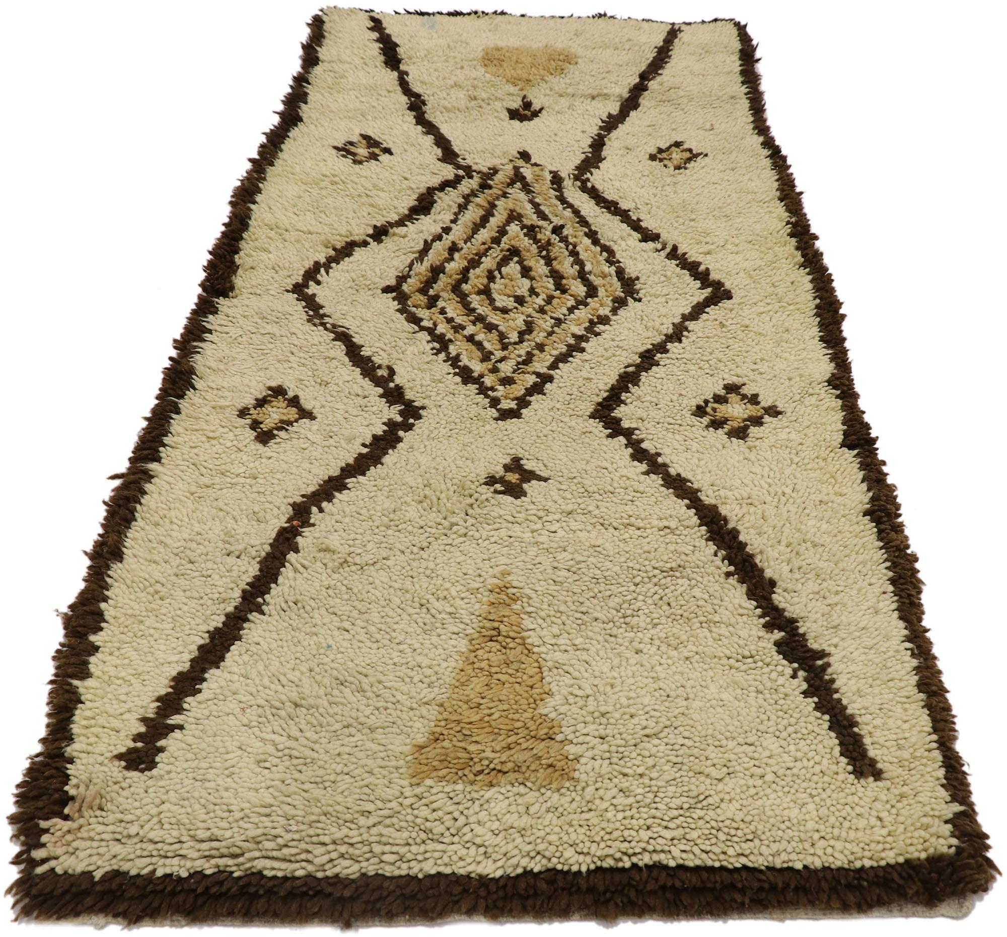 Hand-Knotted Vintage Berber Moroccan Rug with Mid-Century Modern Style