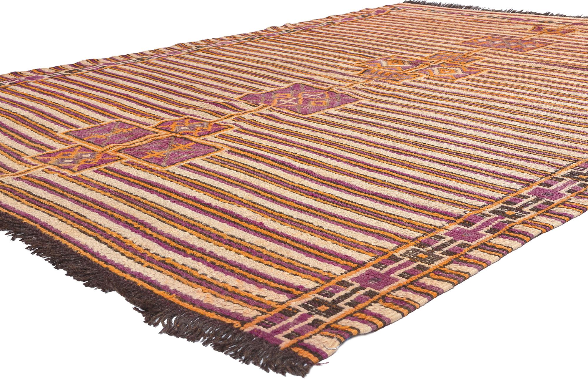 20175 Vintage Talsint Moroccan Rug, 06'01 x 09'00. From the heart of the Figuig province, where the Ait Bou Ichaouen tribe weaves its vibrant tales, emerges the Talsint Moroccan rug, named after the rural town of Talsint in Northeastern Morocco,
