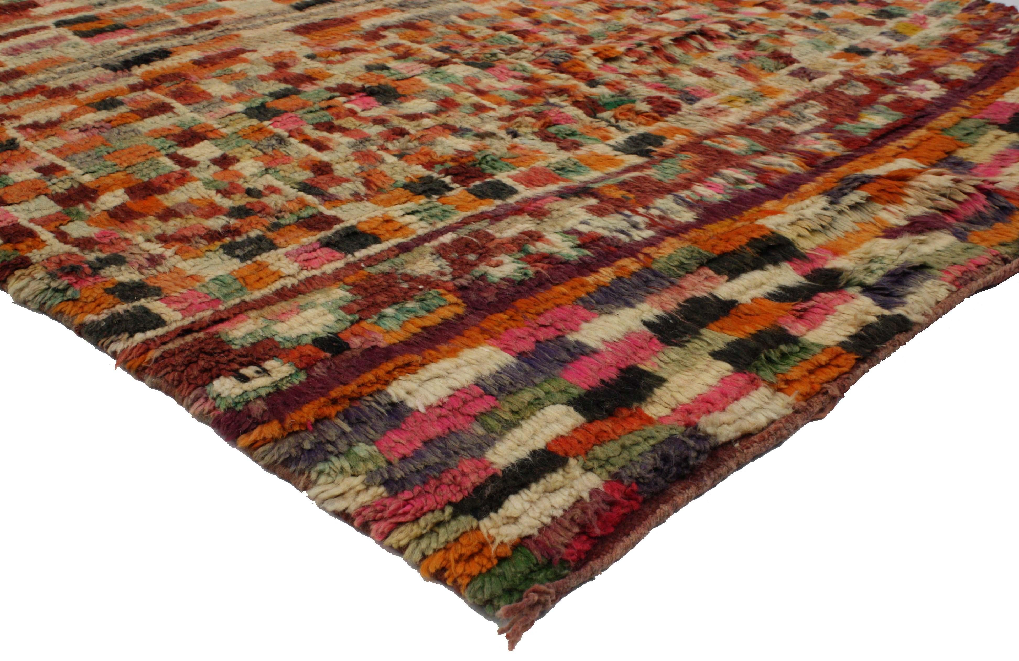 20th Century Vintage Berber Moroccan Rehamna Rug with Post-Modern, Bauhaus Cubism Style