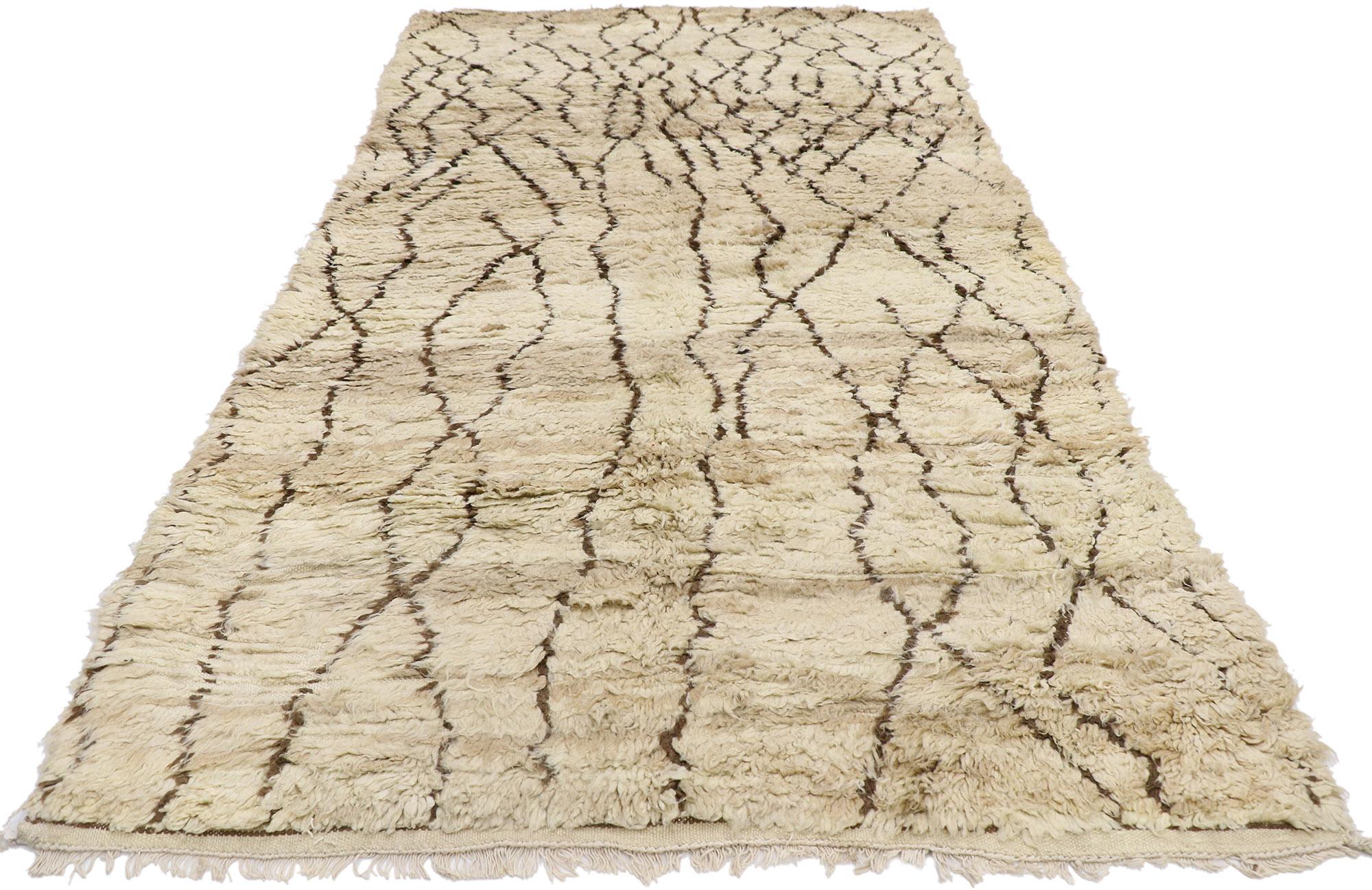 Hand-Knotted Vintage Berber Moroccan Rug with Modern Monochrome Tribal Style For Sale