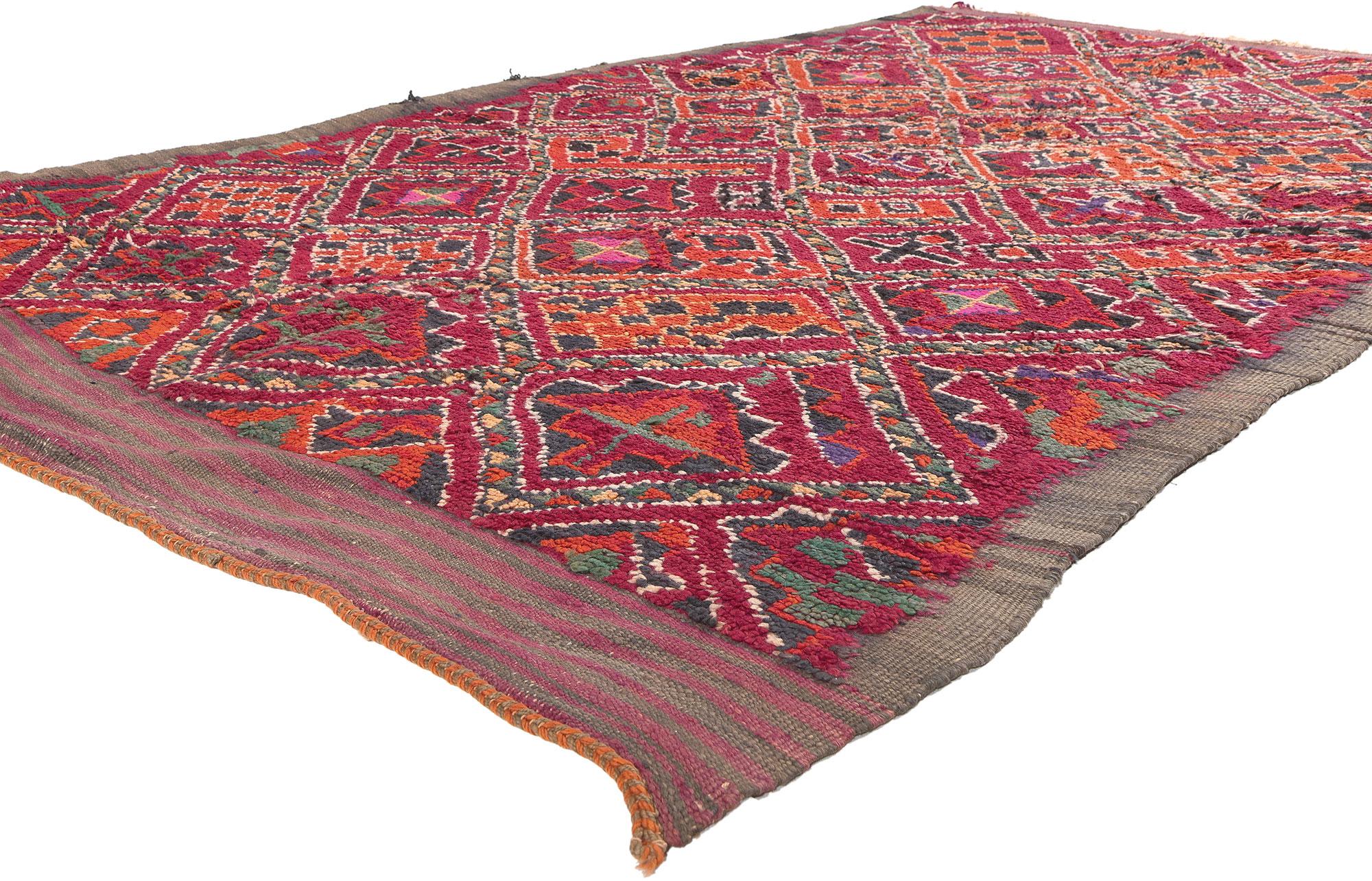 20991 Vintage Taznakht Moroccan Rug, 05'08 x 09'07. 
Embark on a journey into the rich legacy of the Taznakht Tribe, where skilled hands in the High Atlas Mountains of southern Morocco wove this hand-knotted wool vintage Berber Moroccan rug—an