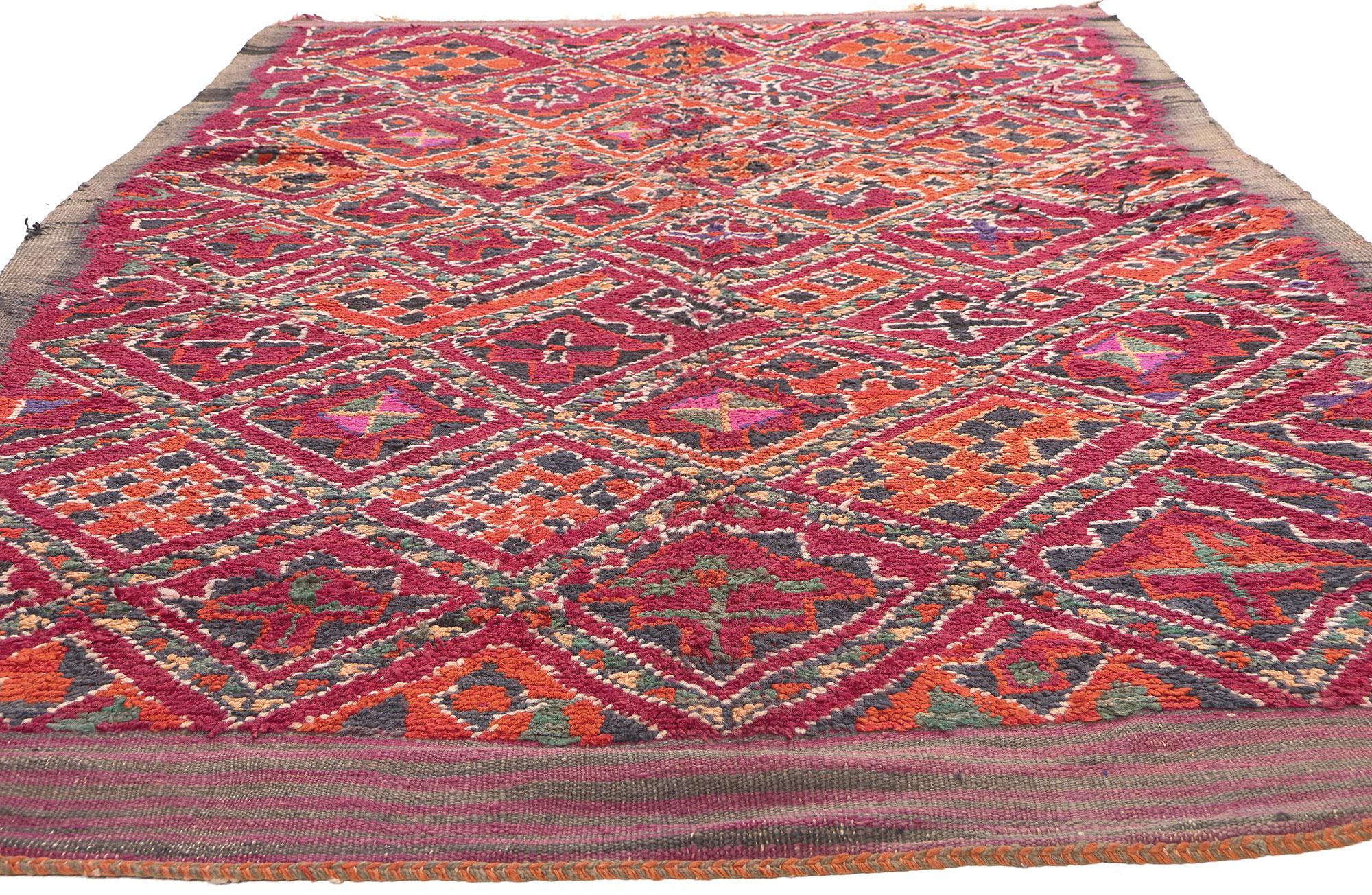 Mid-Century Modern Vintage Taznakht Moroccan Rug, Tribal Enchantment Meets Midcentury Modern Style For Sale