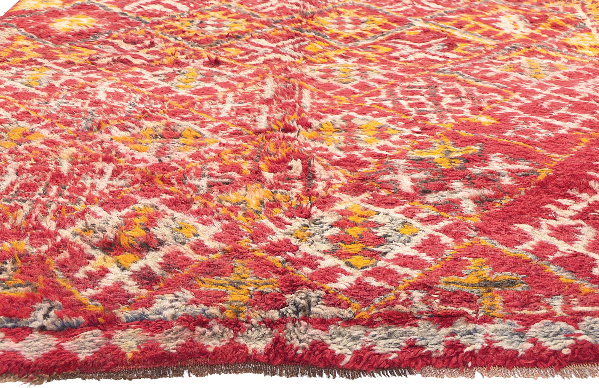 Hand-Knotted Vintage Beni MGuild Moroccan Rug, Midcentury Modern Meets Spicy Boho Chic For Sale