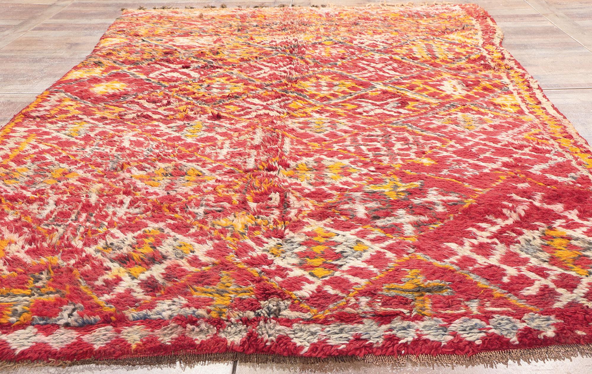 Wool Vintage Beni MGuild Moroccan Rug, Midcentury Modern Meets Spicy Boho Chic For Sale