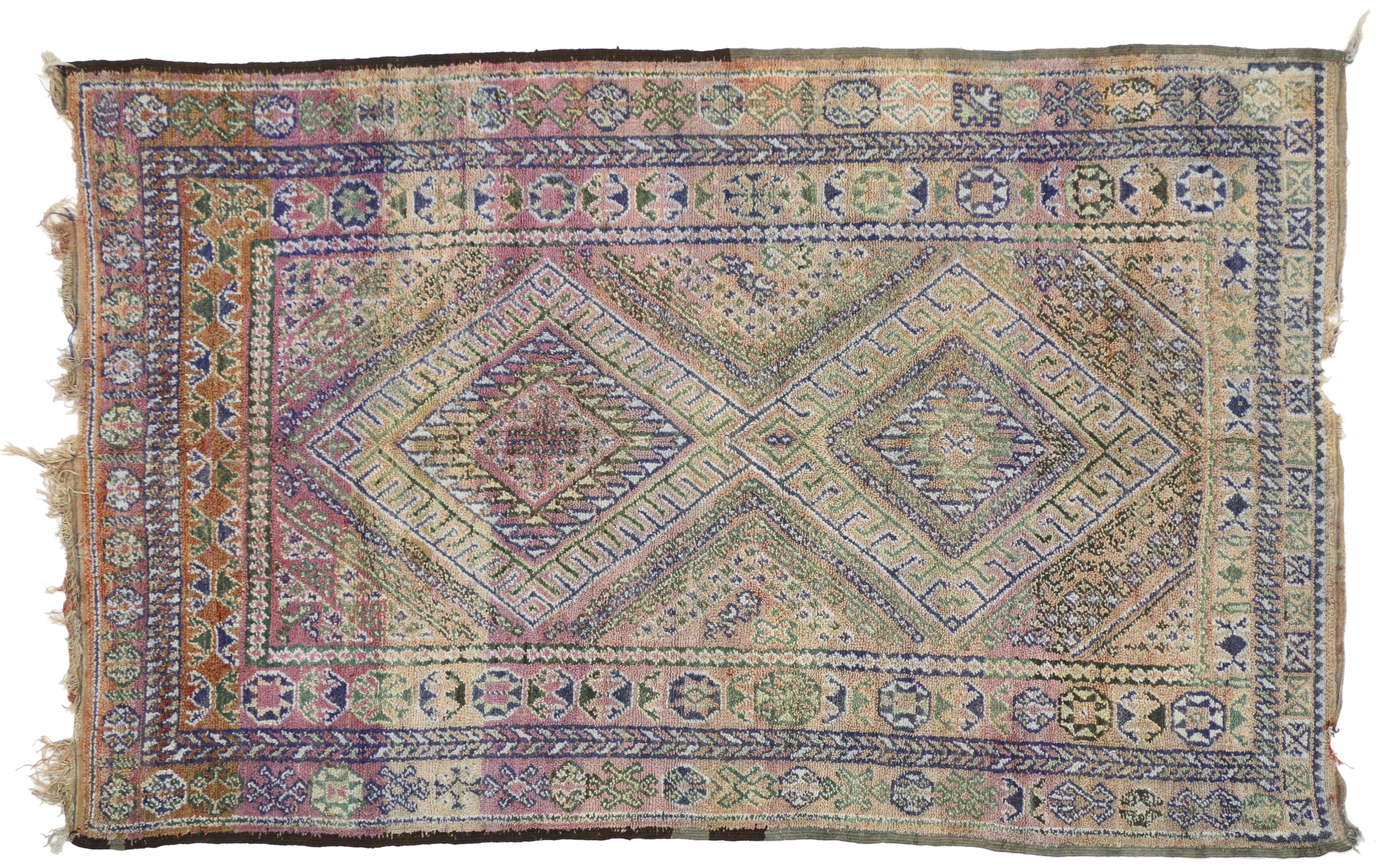 Vintage Berber Moroccan Rug with Modern Tribal Style, Amethyst In Good Condition In Dallas, TX