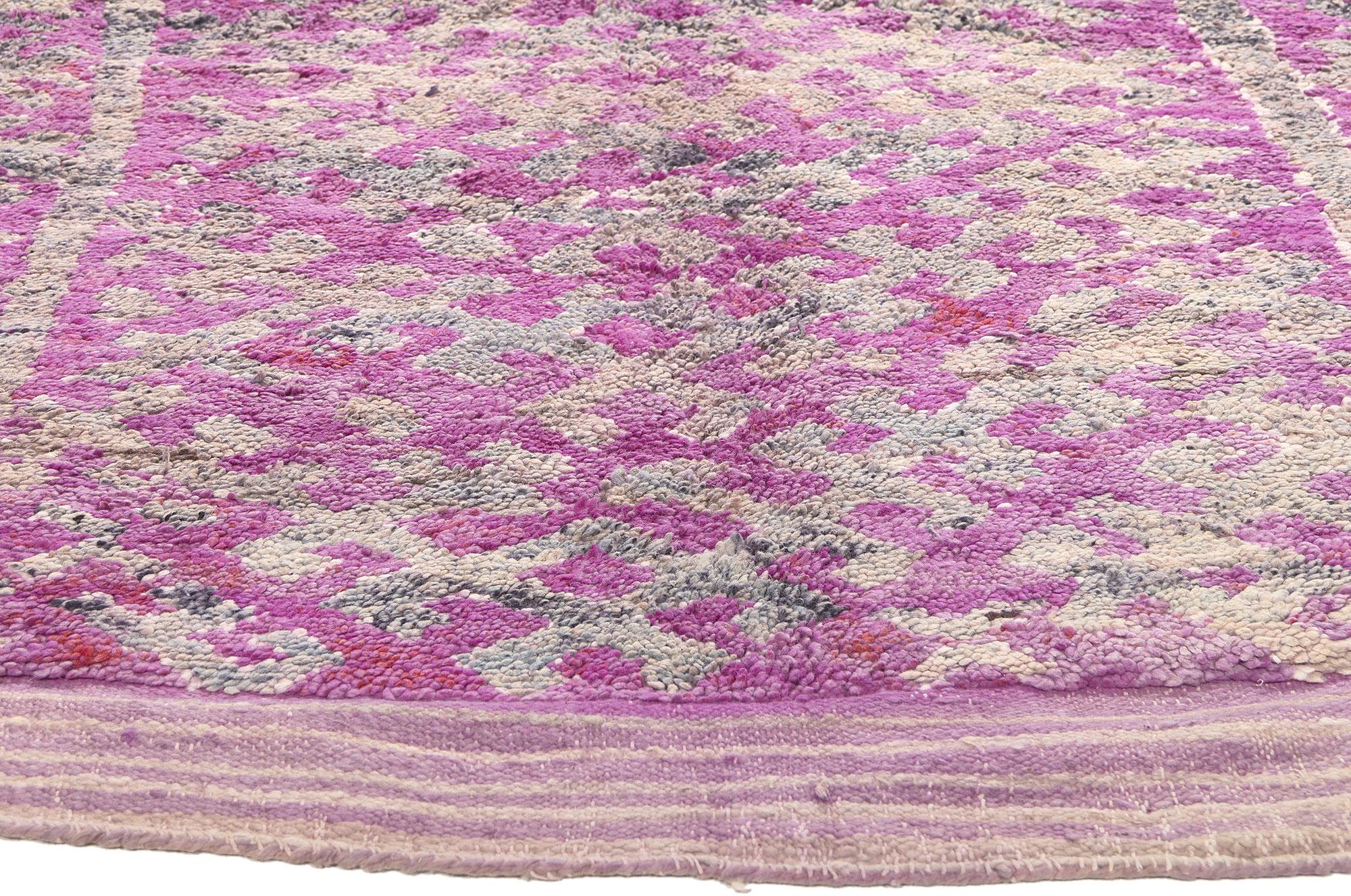 Hand-Knotted Vintage Purple Boujad Moroccan Rug, Boho Chic Meets Worldly Sophistication For Sale