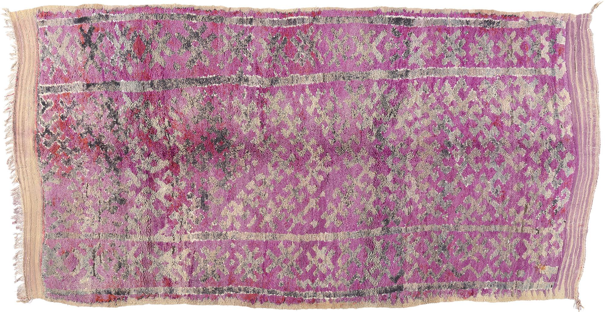Vintage Purple Boujad Moroccan Rug, Boho Chic Meets Worldly Sophistication For Sale 3