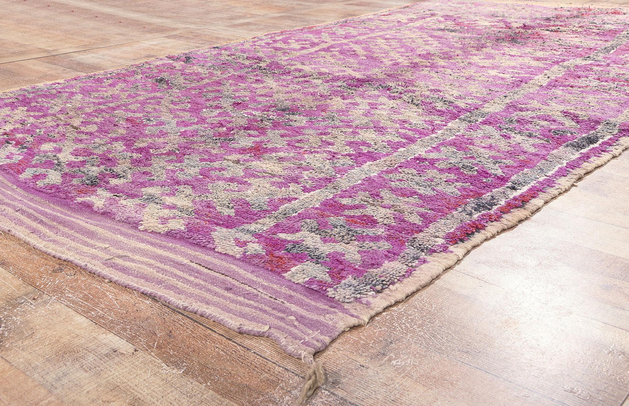 Wool Vintage Purple Boujad Moroccan Rug, Boho Chic Meets Worldly Sophistication For Sale