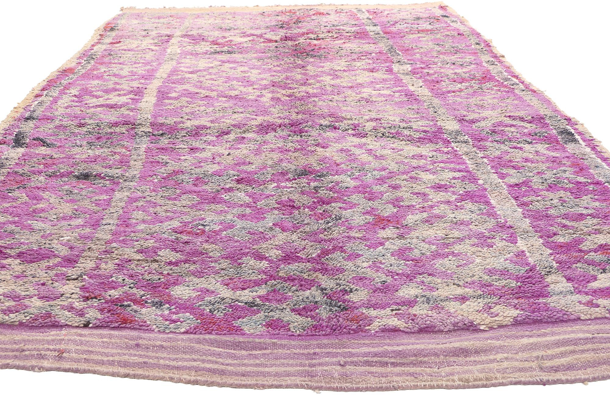 Bohemian Vintage Purple Boujad Moroccan Rug, Boho Chic Meets Worldly Sophistication For Sale