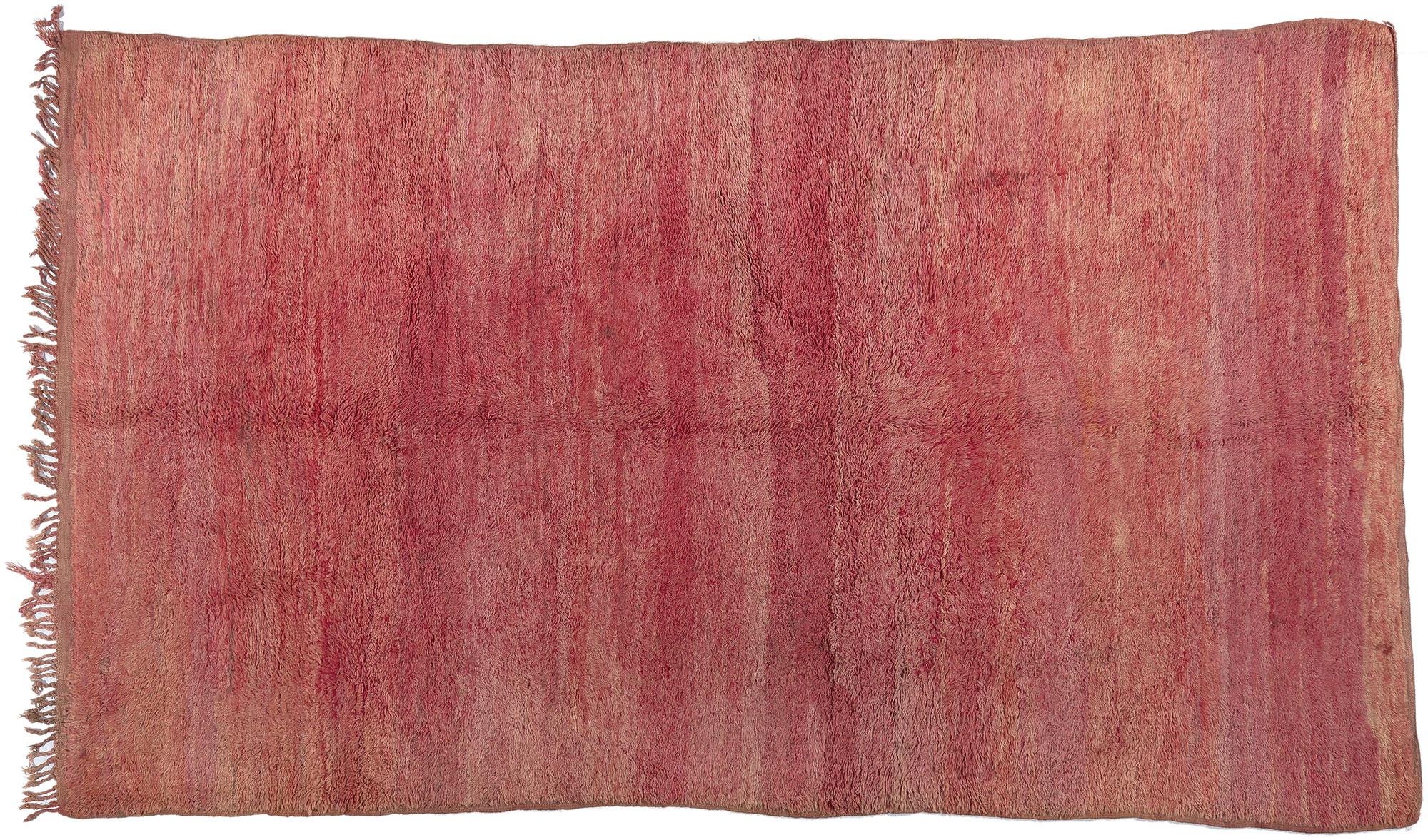 Vintage Pink Beni Mrirt Moroccan Rug, Nomadic Charm Meets Abstract Expressionism For Sale 3