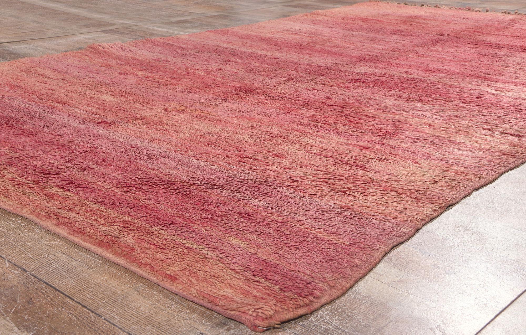 Wool Vintage Pink Beni Mrirt Moroccan Rug, Nomadic Charm Meets Abstract Expressionism For Sale