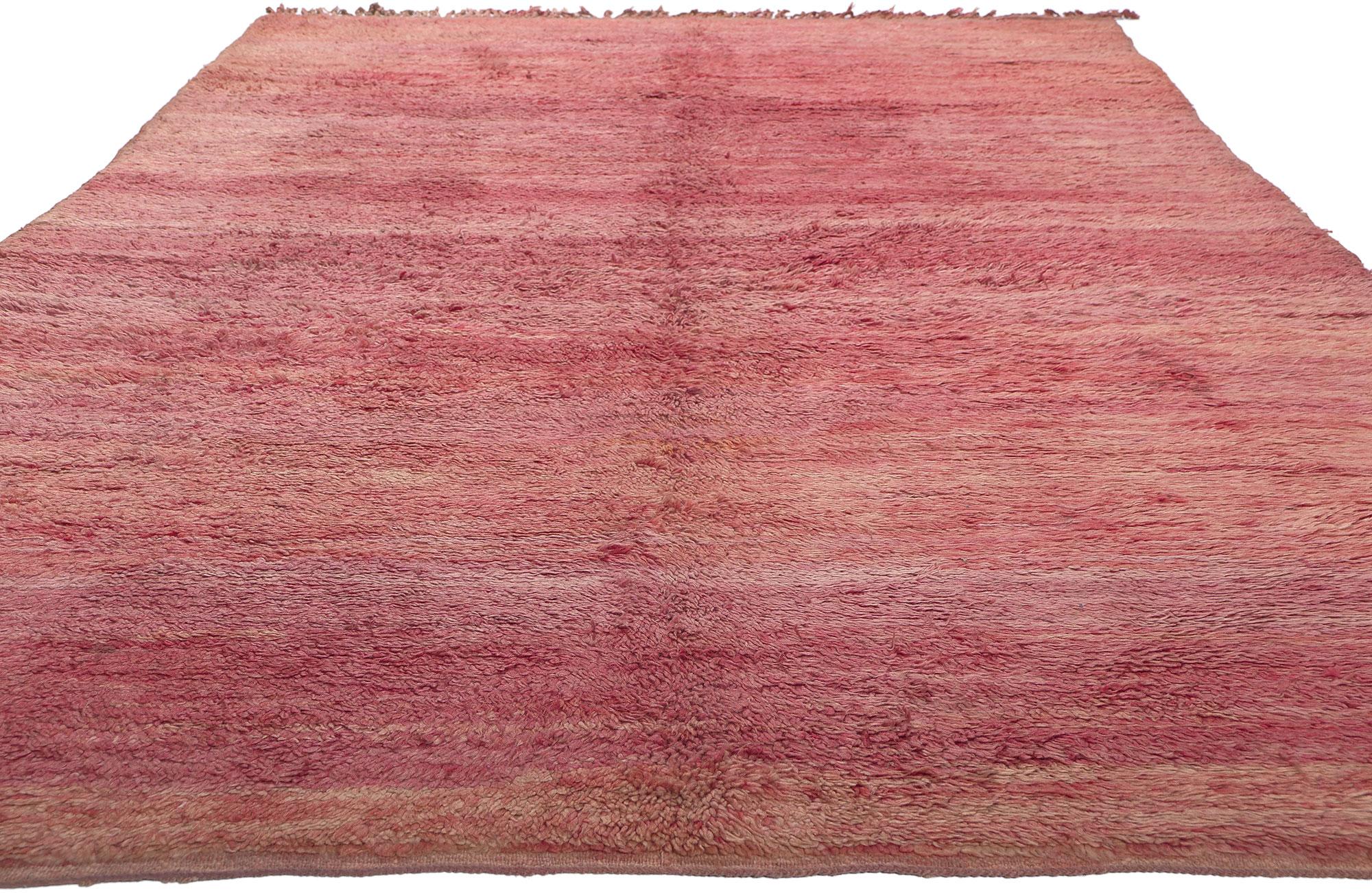 Bohemian Vintage Pink Beni Mrirt Moroccan Rug, Nomadic Charm Meets Abstract Expressionism For Sale