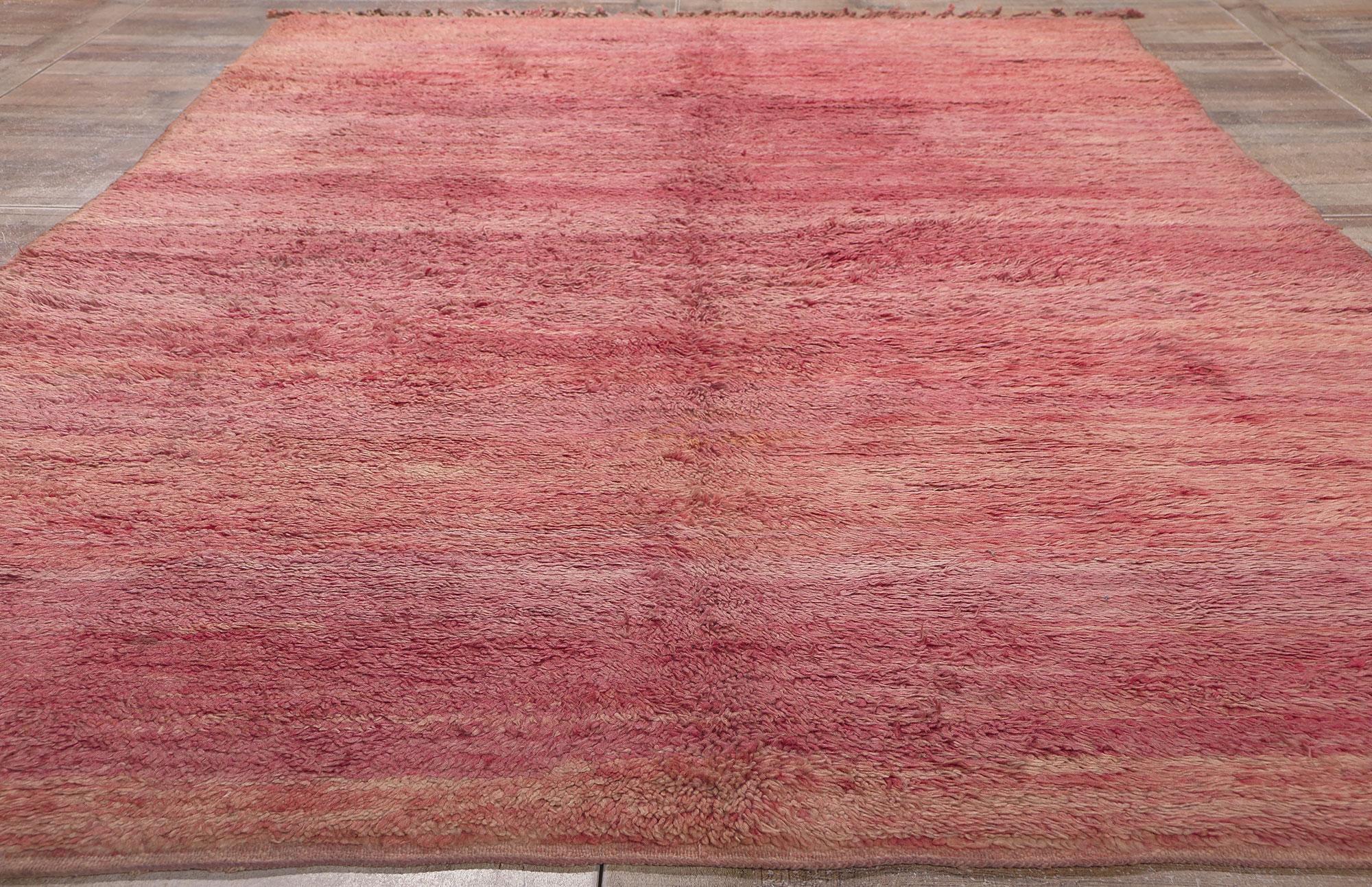 Vintage Pink Beni Mrirt Moroccan Rug, Nomadic Charm Meets Abstract Expressionism For Sale 1