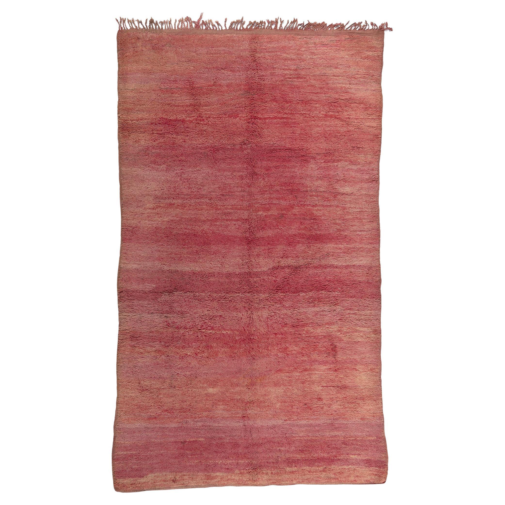 Vintage Pink Beni Mrirt Moroccan Rug, Nomadic Charm Meets Abstract Expressionism