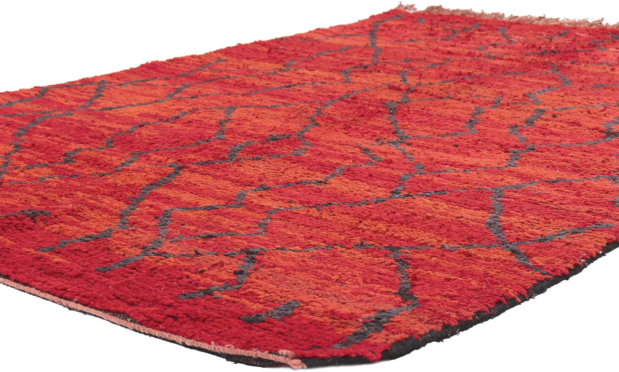 74822 Vintage Red Talsint Moroccan Rug, 05'00 x 08'03. Behold the captivating craftsmanship of this hand-knotted wool vintage red Talsint Moroccan rug, hailing from the Figuig region in northeast Morocco, also known as Aït Bou Ichaouen. Revealing a