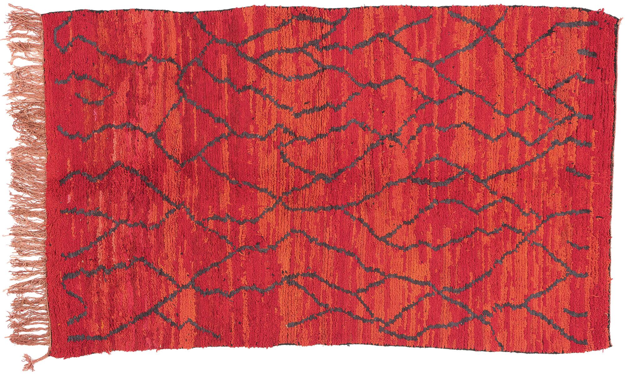Vintage Red Talsint Moroccan Rug, Abstract Expressionism Meets Maximalist Style For Sale 1