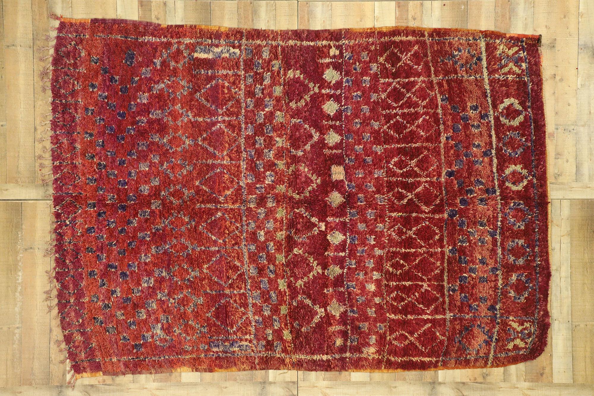 Wool Vintage Berber Moroccan Rug with Postmodern Boho Chic and Memphis Style For Sale