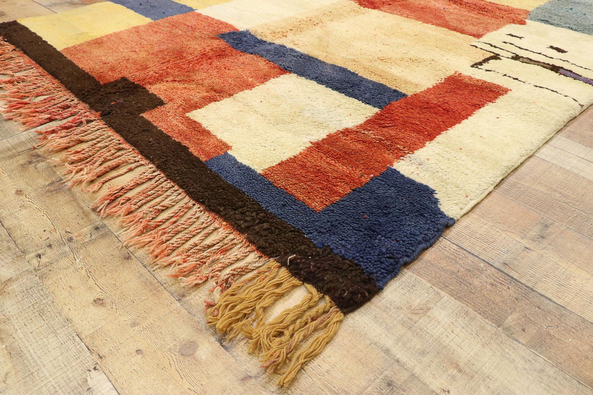 Hand-Knotted Vintage Berber Moroccan Rug with Postmodern Cubism Bauhaus Mondrian Style