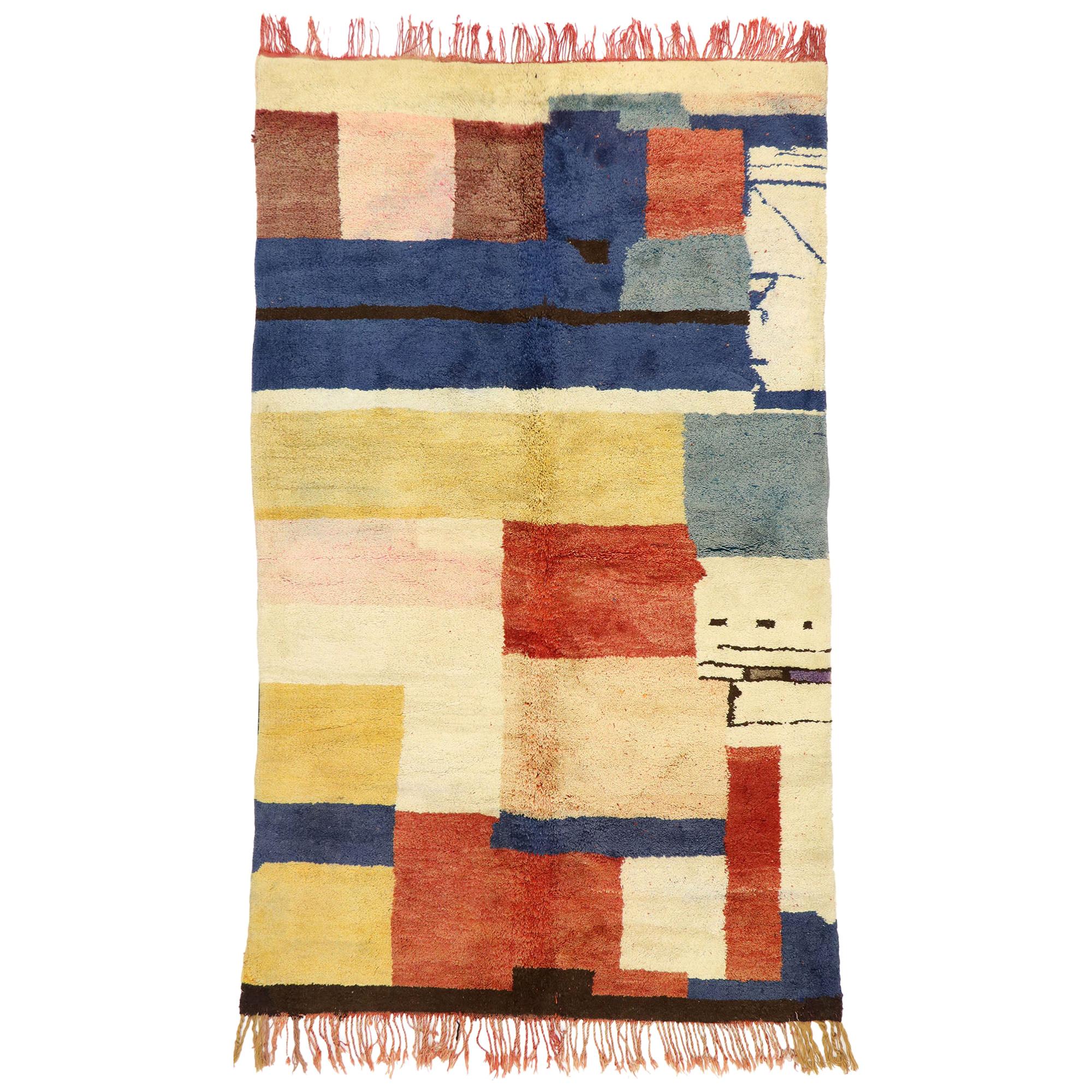 Vintage Berber Moroccan Rug with Postmodern Cubism Bauhaus Mondrian Style
