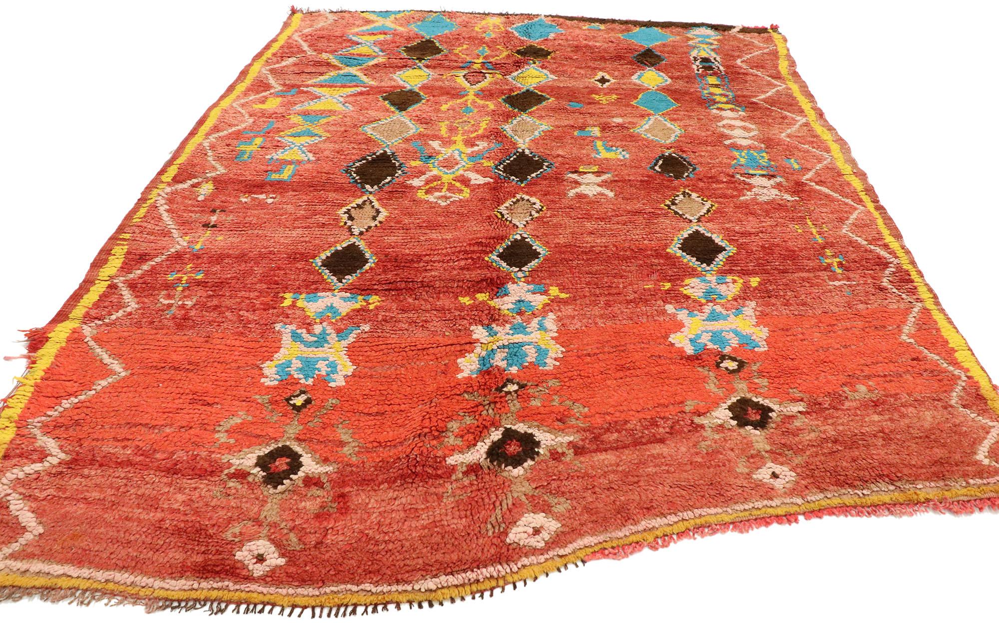 Hand-Knotted Vintage Berber Moroccan Rug with Postmodern Tribal Style
